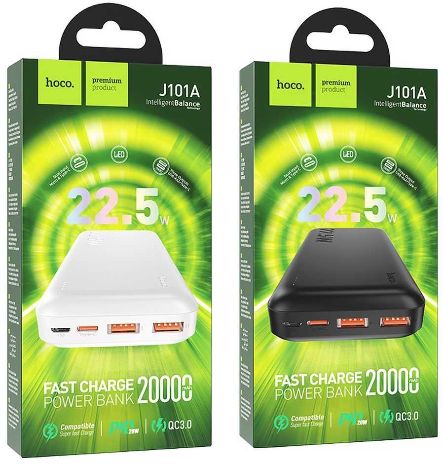 Išorinė baterija Power Bank Hoco J101A PD 20W+Quick Charge 3.0 22.5W 20000mAh balta