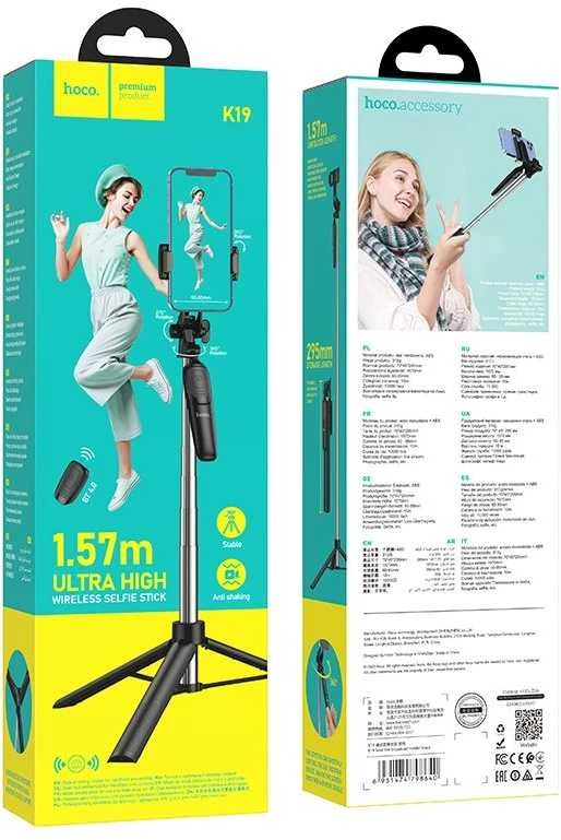 Asmenukių lazda HOCO K19 (Selfie Stick) / trikojis, 157cm, BT