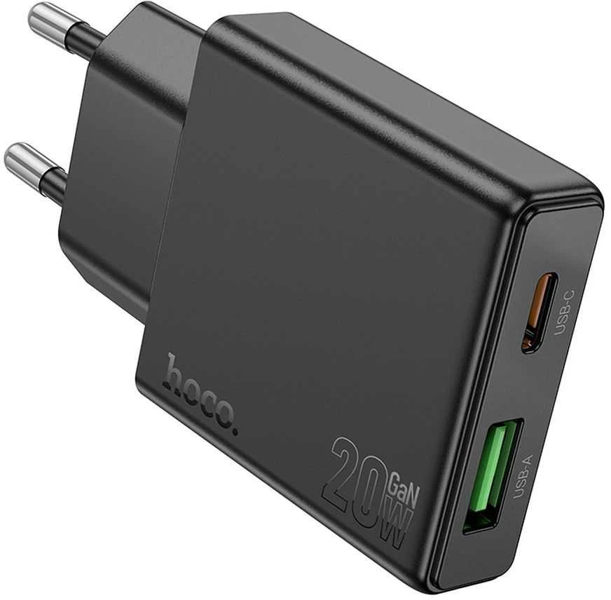 Telefono įkroviklis Hoco Slim USB A + USB C QC3.0 PD 3A 20W N38 juodas