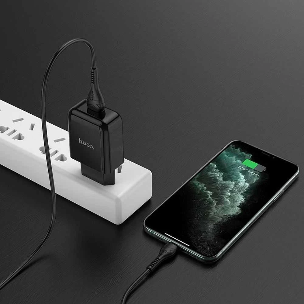 Telefono įkroviklis Hoco USB A 2A 10W + laidas USB A į Lightning N2 juodas