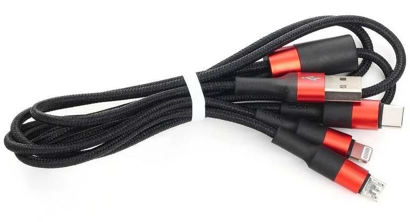 USB kabelis Hoco X26 Xpress 3in1 lightning+micro+type-C juodas-raudonas 1m