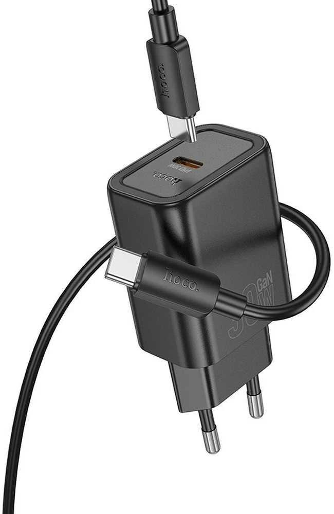 Telefono įkroviklis Hoco USB C QC PD 30W + laidas USB C į USB C N62 juodas
