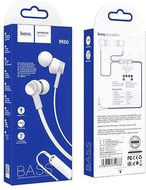 Wire ausinės Jack 3,5 mm Hoco M86 baltas