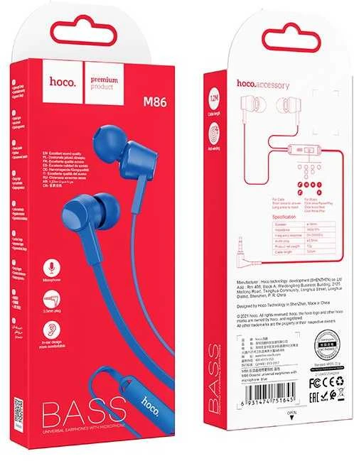 Wire ausinės Jack 3,5 mm Hoco M86 mėlynas