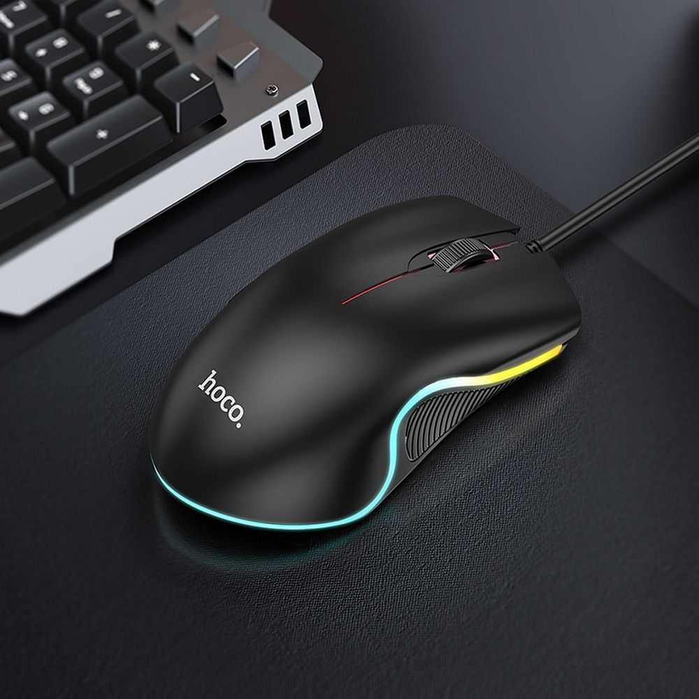 HOCO su laidu kompiuterinė pelė USB A 1000 DPI with flashing GM19 juodos spalvos