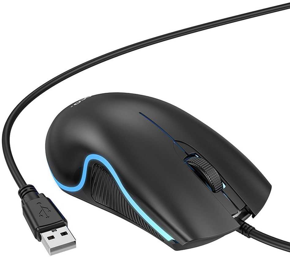 HOCO su laidu kompiuterinė pelė USB A 1000 DPI with flashing GM19 juodos spalvos
