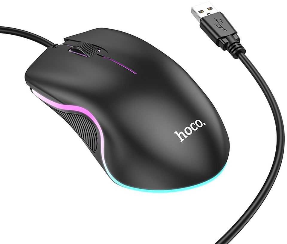 HOCO su laidu kompiuterinė pelė USB A 1000 DPI with flashing GM19 juodos spalvos