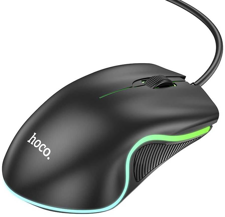 HOCO su laidu kompiuterinė pelė USB A 1000 DPI with flashing GM19 juodos spalvos