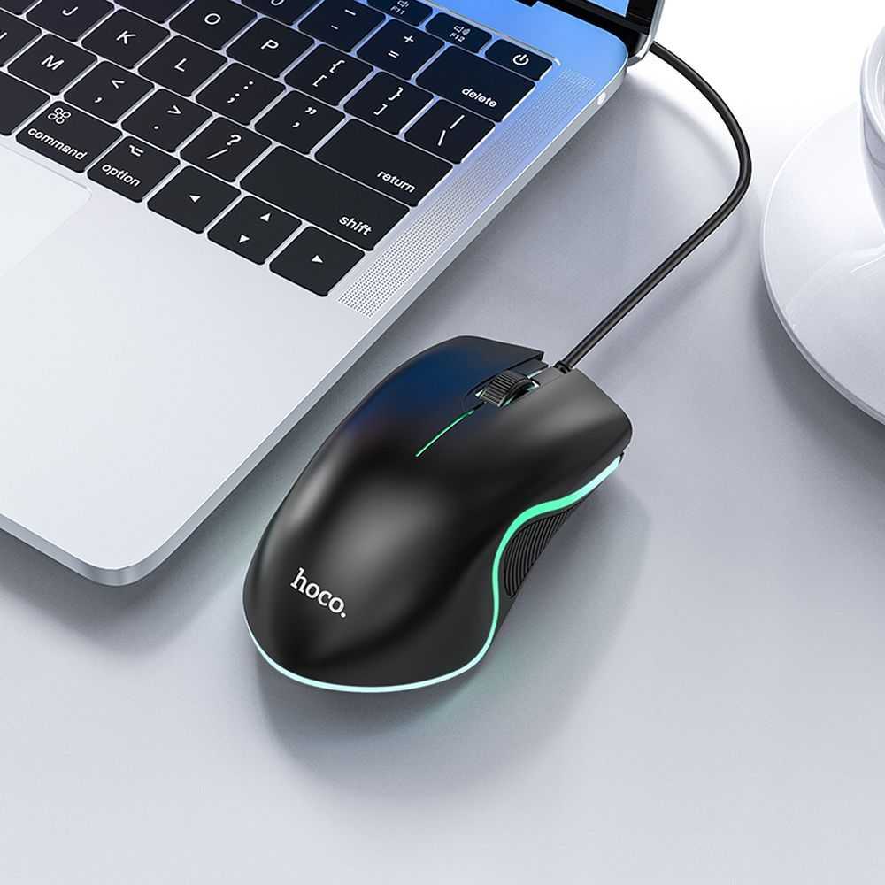 HOCO su laidu kompiuterinė pelė USB A 1000 DPI with flashing GM19 juodos spalvos