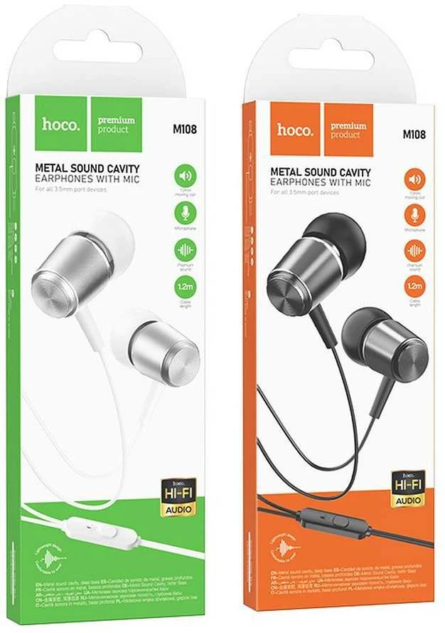 Wire ausinės Jack 3,5 mm Hoco M108 metal pilka