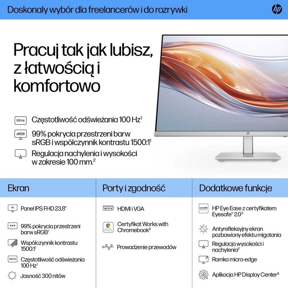 Hewlett Packard (HP) Monitorius - HP 23.8 colių Series 5 FHD 1920x1080 Aukščio Reguliuojamas