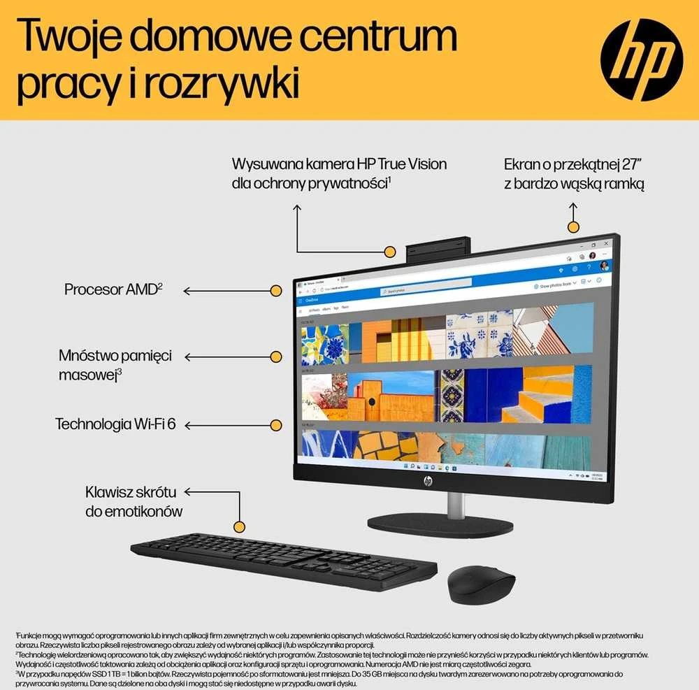 Hewlett Packard (HP) HP 27-cr0232nw AMD Ryzen™ 5 7520U 68,6 cm (27") 1920 x 1080 pikselių „viskas viename“ asmeninis kompiuteris 16 GB LPDDR5-SDRAM 512 GB SSD „Windows 11 Home“ „Wi-Fi 6“ (802.11ax) Baltas