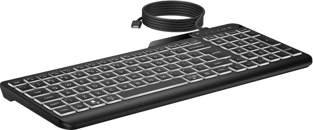 HP 405 su pašvietimu USB-C su laidu 24/7 Klaviatūra, Spill Resistant, Sanitizable, Programmable, Adjustable Tilt and LED brightness - Juodas - US ENG