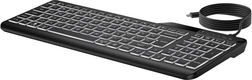 HP 405 su pašvietimu USB-C su laidu 24/7 Klaviatūra, Spill Resistant, Sanitizable, Programmable, Adjustable Tilt and LED brightness - Juodas - US ENG