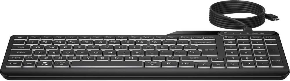 HP 405 su pašvietimu USB-C su laidu 24/7 Klaviatūra, Spill Resistant, Sanitizable, Programmable, Adjustable Tilt and LED brightness - Juodas - US ENG