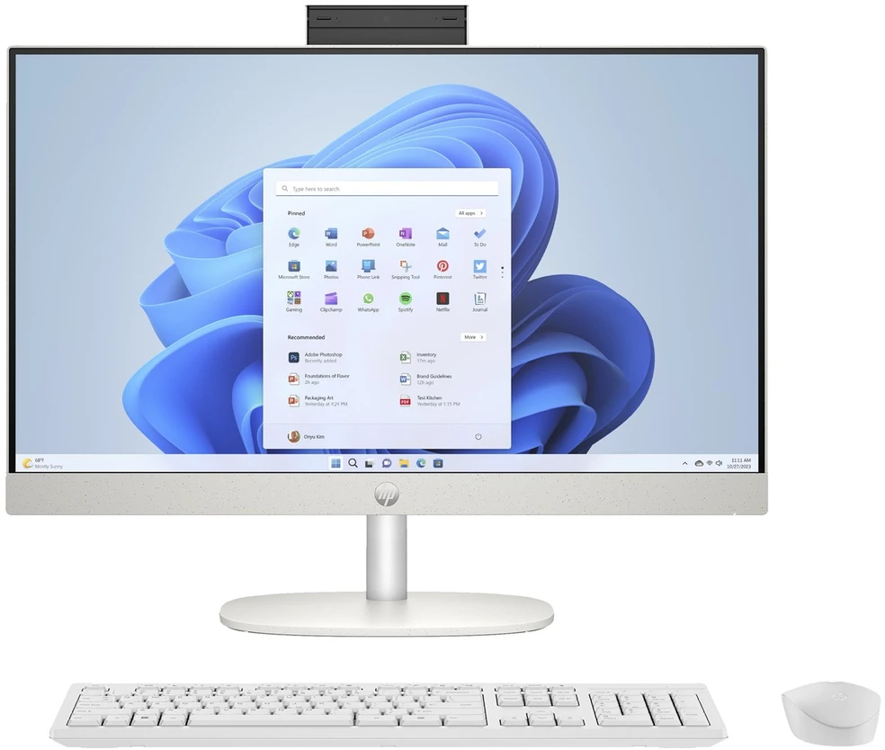 Hewlett Packard (HP) HP 24-cr0312nw AMD Ryzen™ 5 7520U 60,5 cm (23,8 colio) 1920 x 1080 pikselių „viskas viename“ asmeninis kompiuteris 16 GB LPDDR5-SDRAM 512 GB SSD „Windows 11 Home“ „Wi-Fi 6“ (802.11ax) Baltas