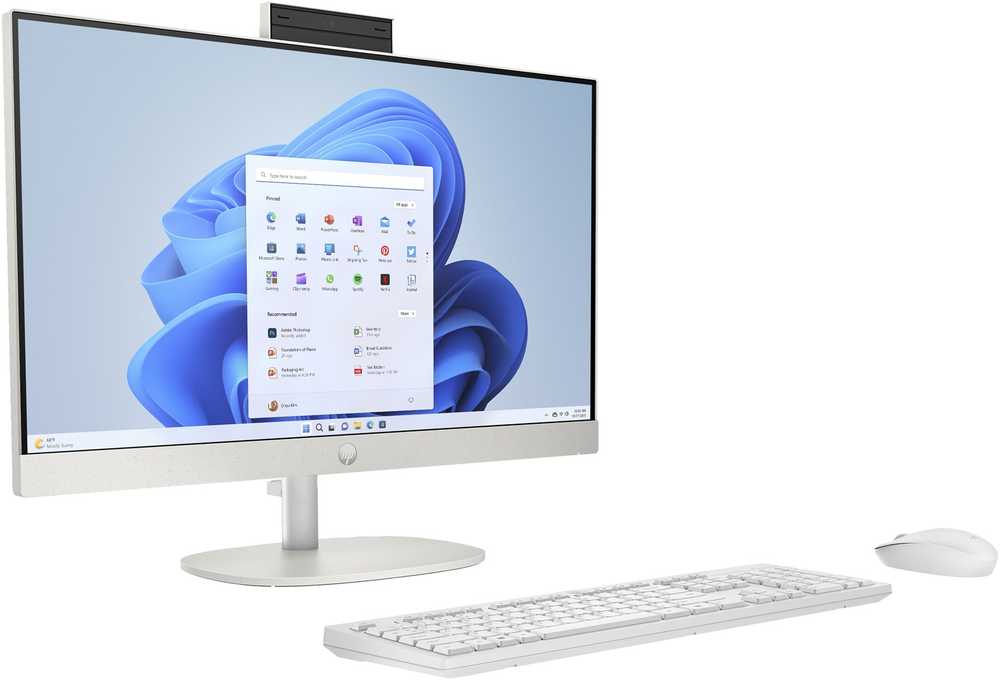 Hewlett Packard (HP) HP 24-cr0312nw AMD Ryzen™ 5 7520U 60,5 cm (23,8 colio) 1920 x 1080 pikselių „viskas viename“ asmeninis kompiuteris 16 GB LPDDR5-SDRAM 512 GB SSD „Windows 11 Home“ „Wi-Fi 6“ (802.11ax) Baltas