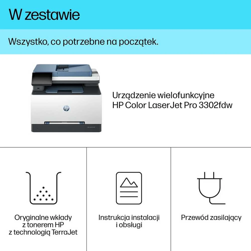 HP Color LaserJet Pro 3302fdw All-in-One Spausdintuvas - A4 Color lazerinis, Spausdinimas/Dvipusis kopijavimas, Automatinis dokumentų tiektuvas, Auto-Duplex, LAN, WiFi, 25ppm, 150-2500 puslapių per mėnesį (pakeičia M283fdw)