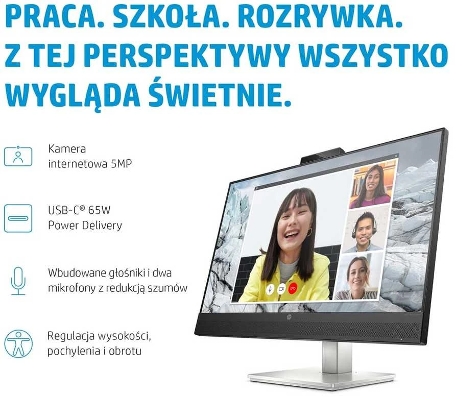 Monitorius HP E27m G4 QHD USB-C Conferencing Monitor/IPS/QHD (2560 x 1440)/300 nits/web cam 5MP/Speakers 2 x 5 W  (40Z29AA)