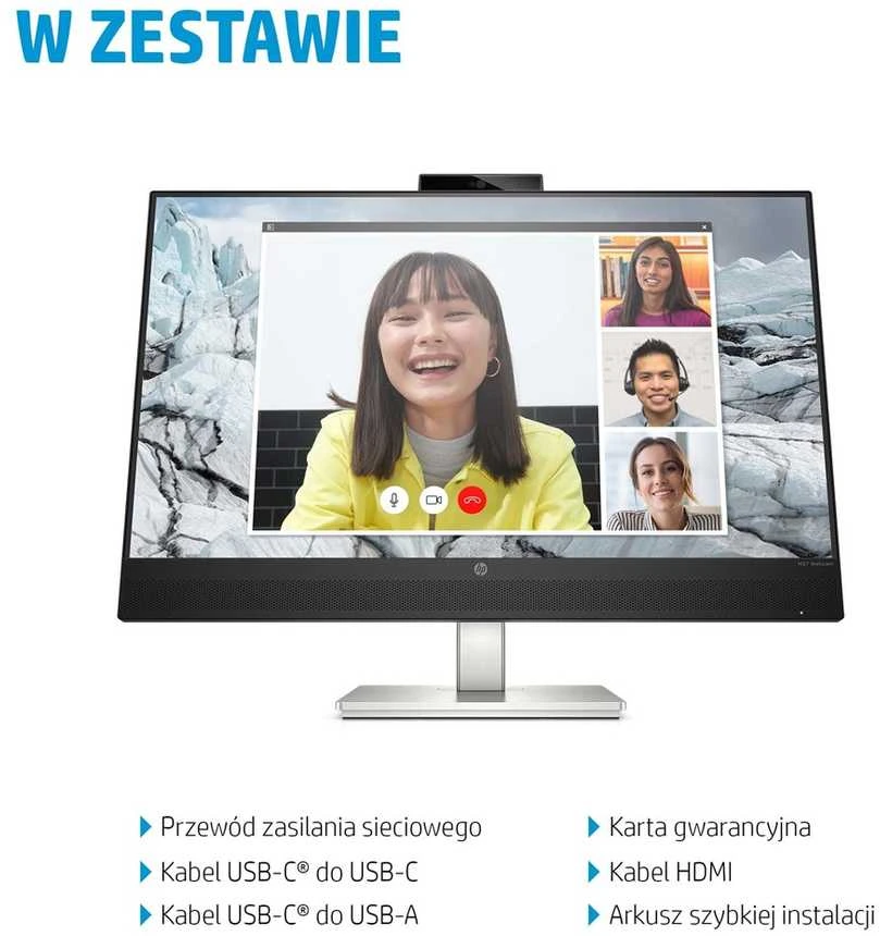Monitorius HP E27m G4 QHD USB-C Conferencing Monitor/IPS/QHD (2560 x 1440)/300 nits/web cam 5MP/Speakers 2 x 5 W  (40Z29AA)