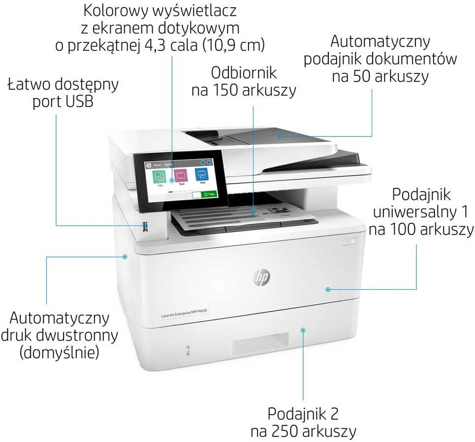 Hewlett Packard (HP) HP LaserJet Enterprise MFP M430f AIO All-in-One Spausdintuvas - A4 Mono lazerinis, Spausdinti/Kopijuoti/Dual-Side Scan/Faksas, Automatinis dokumentų tiektuvas, Auto-Duplex, LAN, 38ppm, 900-4800 pages per mėnuo (pakeičia M521f / M521dn)