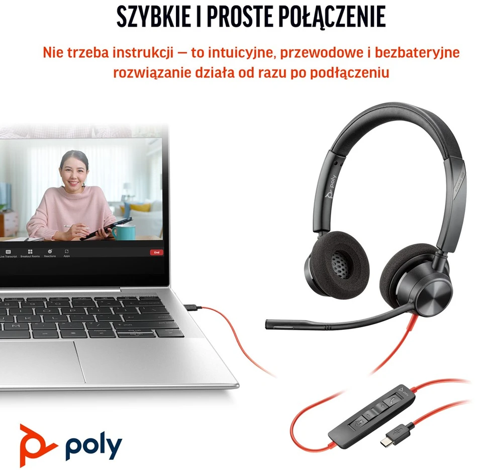 Hewlett Packard (HP) HP Poly Blackwire 3320 stereofoninis Microsoft Teams sertifikuotas USB-C Ausinės +USB-C/A adapteris