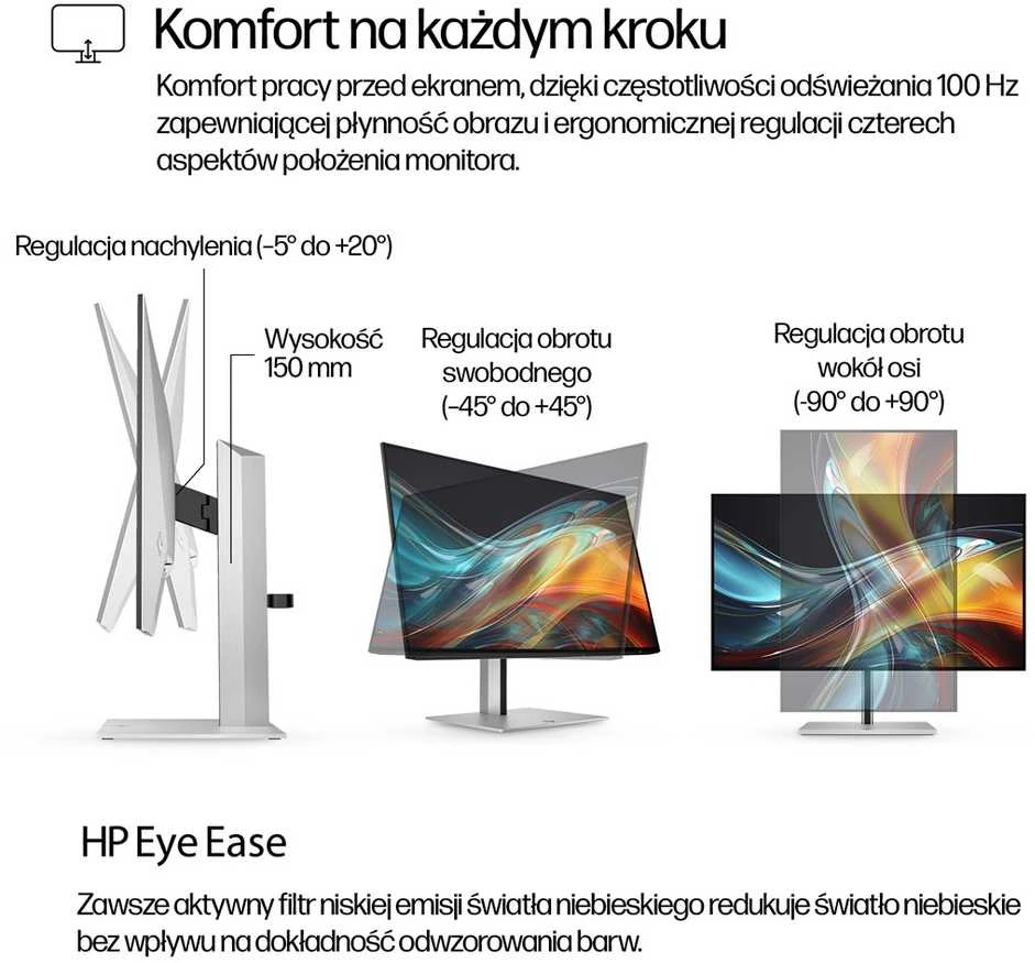 Hewlett Packard (HP) HP 724pf Series 7 Pro FHD monitorius – 23,8 colių 1920x1080 FHD 300 nitų 100 Hz AG, IPS, HDMI/DisplayPort Daisy-Chain, 4x USB-A, reguliuojamas aukštis / pakreipimas / pasukamas / sukamas, Z24 metai (pakeisti 3)