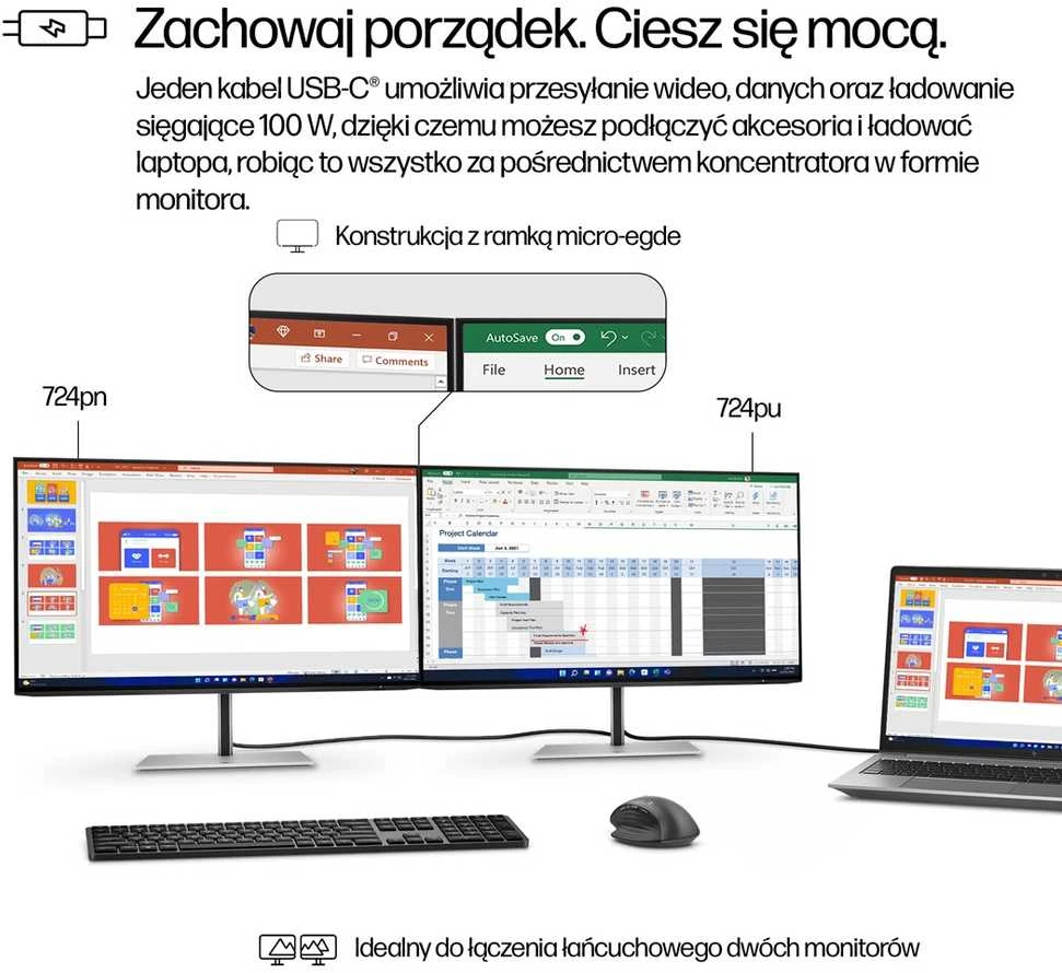 HP 724pu Series 7 Pro WUXGA įkrovimo monitorius – 24 colių 1920x1200 WUXGA 350 nitų 100Hz AG, IPS, USB-C(100W)/HDMI/DisplayPort Daisy-Chain, 4x USB-A, RJ-45/tilt/, reguliuojamas aukštis pasukamas / pasukamas, 3 metai (pakeičia Z24u G3)