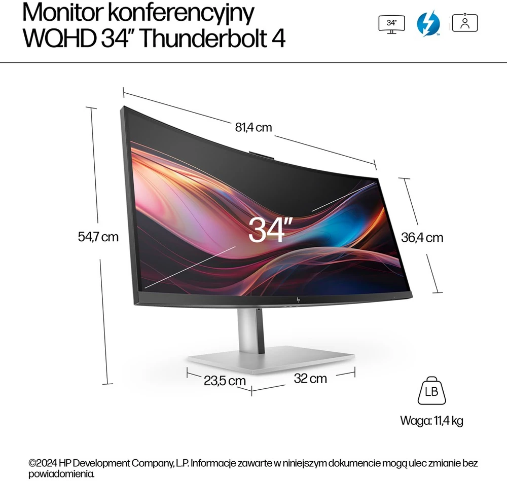 Hewlett Packard (HP) HP Series 7 Pro 734pm 34 colių WQHD konferencijų monitorius DP HDMI (EN)