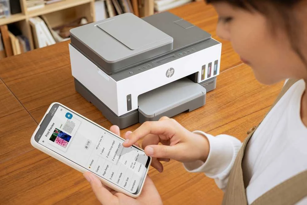 Hewlett Packard (HP) HP Smart Tank 750 AIO daugiafunkcis spausdintuvas Spausdintuvas - A4 spalvotas rašalinis, spausdinimas / kopijavimas / nuskaitymas, automatinis dvipusis spausdinimas, WiFi, 15 psl./min., 400–800 puslapių per mėnesį