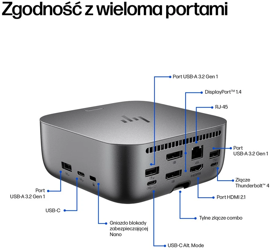 HP Thunderbolt 4 Ultra Dock G6 180W - 5x USB-A, 2x USB-C, 1x USB-C Thunderbolt 4, 2x DisplayPort, 1x HDMI, 1x RJ-45, Meteor Sidabrinis, 3 metai