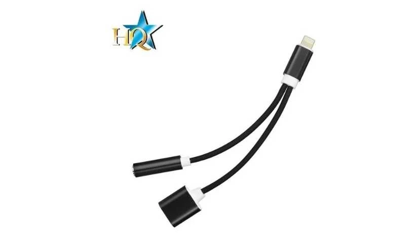 HQ adapteris „Lightning“ į 3,5 mm garso ausinių adapteris + C tipo įkroviklio kištukas (OEM) Juodas