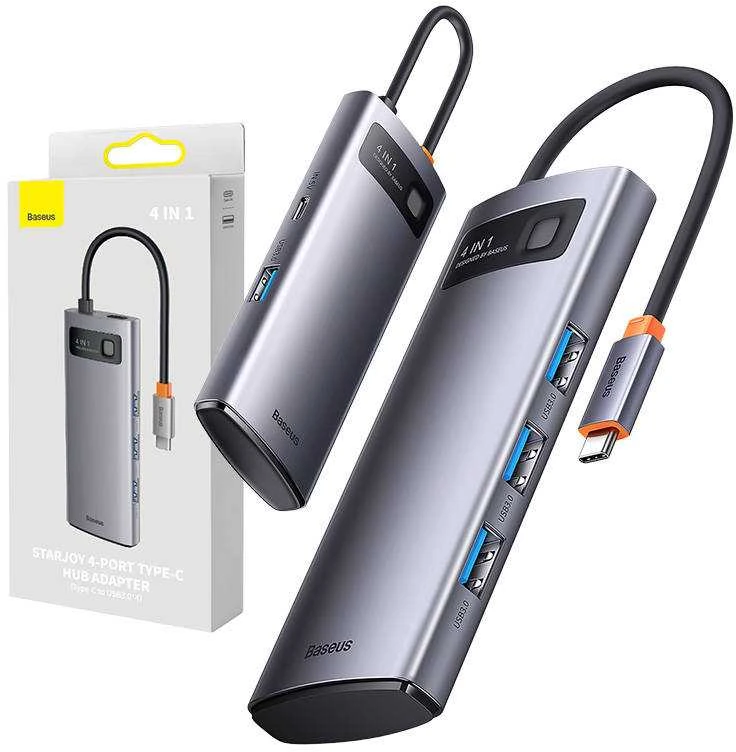 Baseus Metal Gleam Series Hub adapteris 4in1 USB-C iki 4x USB 3.0