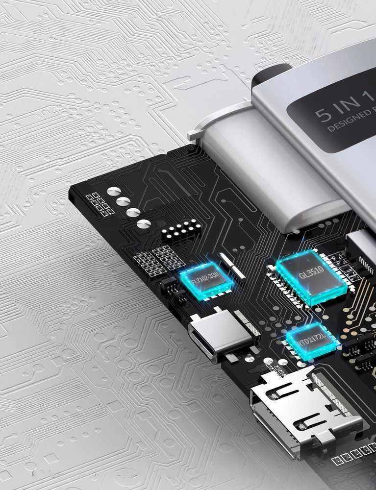Baseus Metal Gleam serijos 5in1 stebulė, nuo USB-C iki 3x USB 3.0 + HDMI + USB-C PD