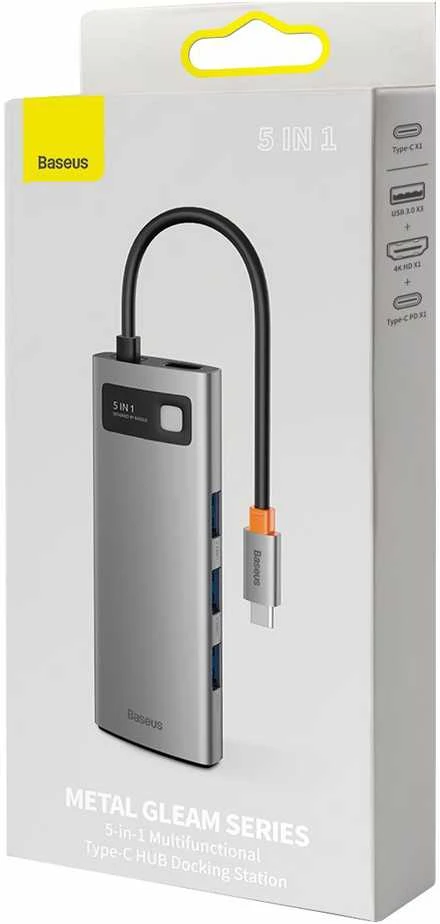 Baseus Metal Gleam serijos 5in1 stebulė, nuo USB-C iki 3x USB 3.0 + HDMI + USB-C PD