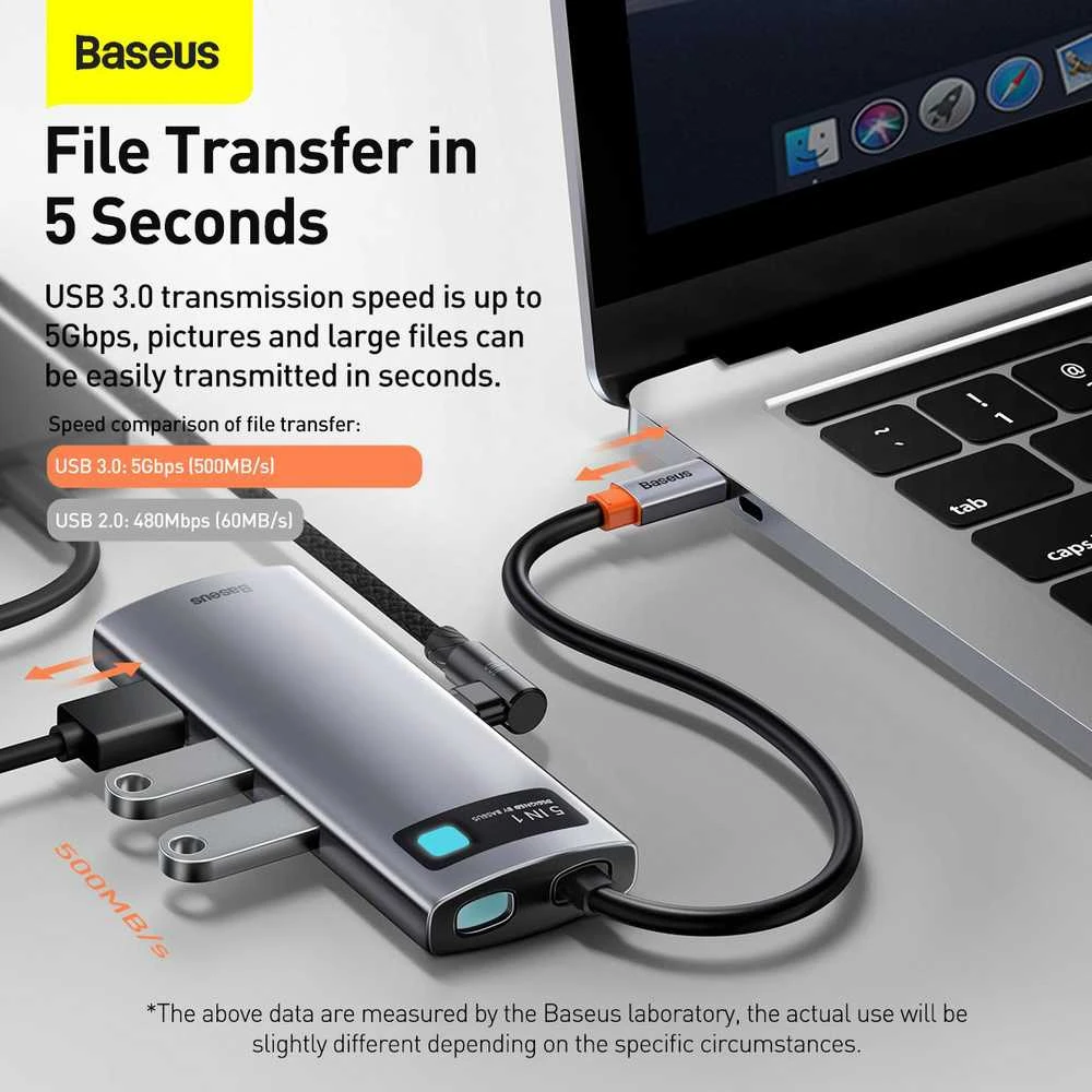 Baseus Metal Gleam serijos 5in1 stebulė, nuo USB-C iki 3x USB 3.0 + HDMI + USB-C PD