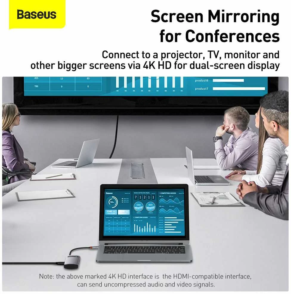 Baseus Metal Gleam serijos 5in1 stebulė, nuo USB-C iki 3x USB 3.0 + HDMI + USB-C PD