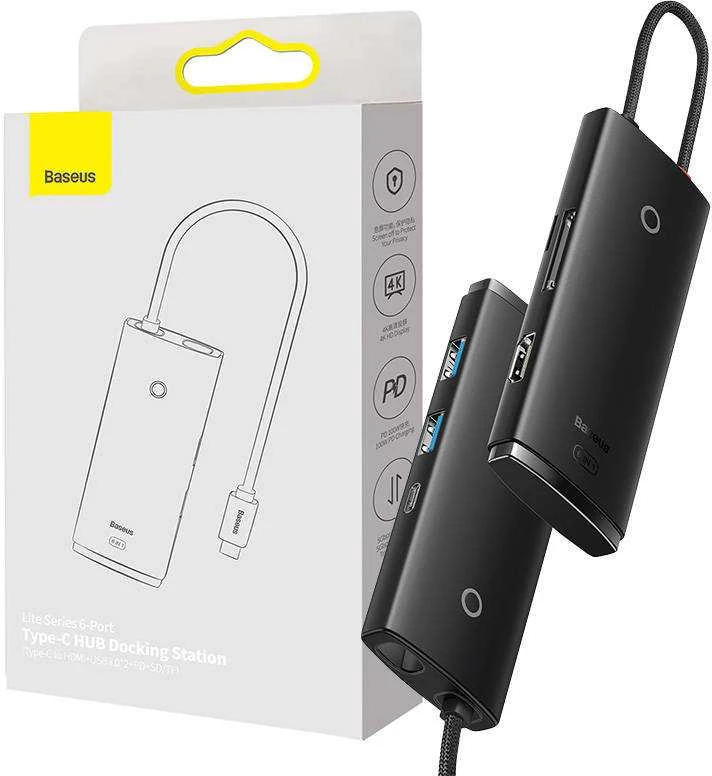 Jungčių stotelė / adapteris USB C kištukas - 2xUSB3.0, HDMI, USB C PD (krovimo), SD/Micro SD lizdai BASEUS