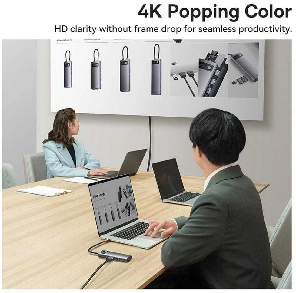 Hub 7in1 Baseus Metal Gleam Series USB-C iki 3x USB 3.0 + HDMI + USB-C PD + VGA + Ethernet RJ45