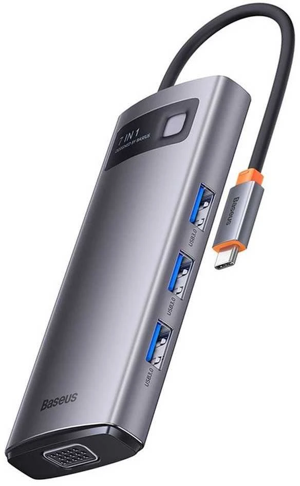 Hub 7in1 Baseus Metal Gleam Series USB-C iki 3x USB 3.0 + HDMI + USB-C PD + VGA + Ethernet RJ45