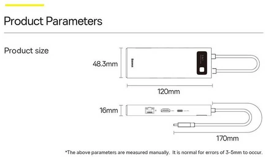 Hub 7in1 Baseus Metal Gleam Series USB-C iki 3x USB 3.0 + HDMI + USB-C PD + VGA + Ethernet RJ45