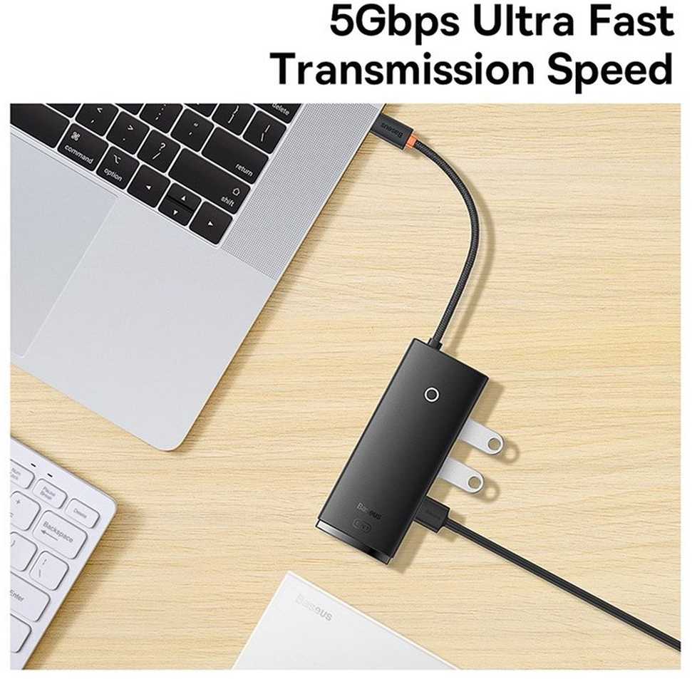 HUB Baseus Lite serijos 5 prievadų USB-C prie HDMI+USB3.0x3+PD (juoda)