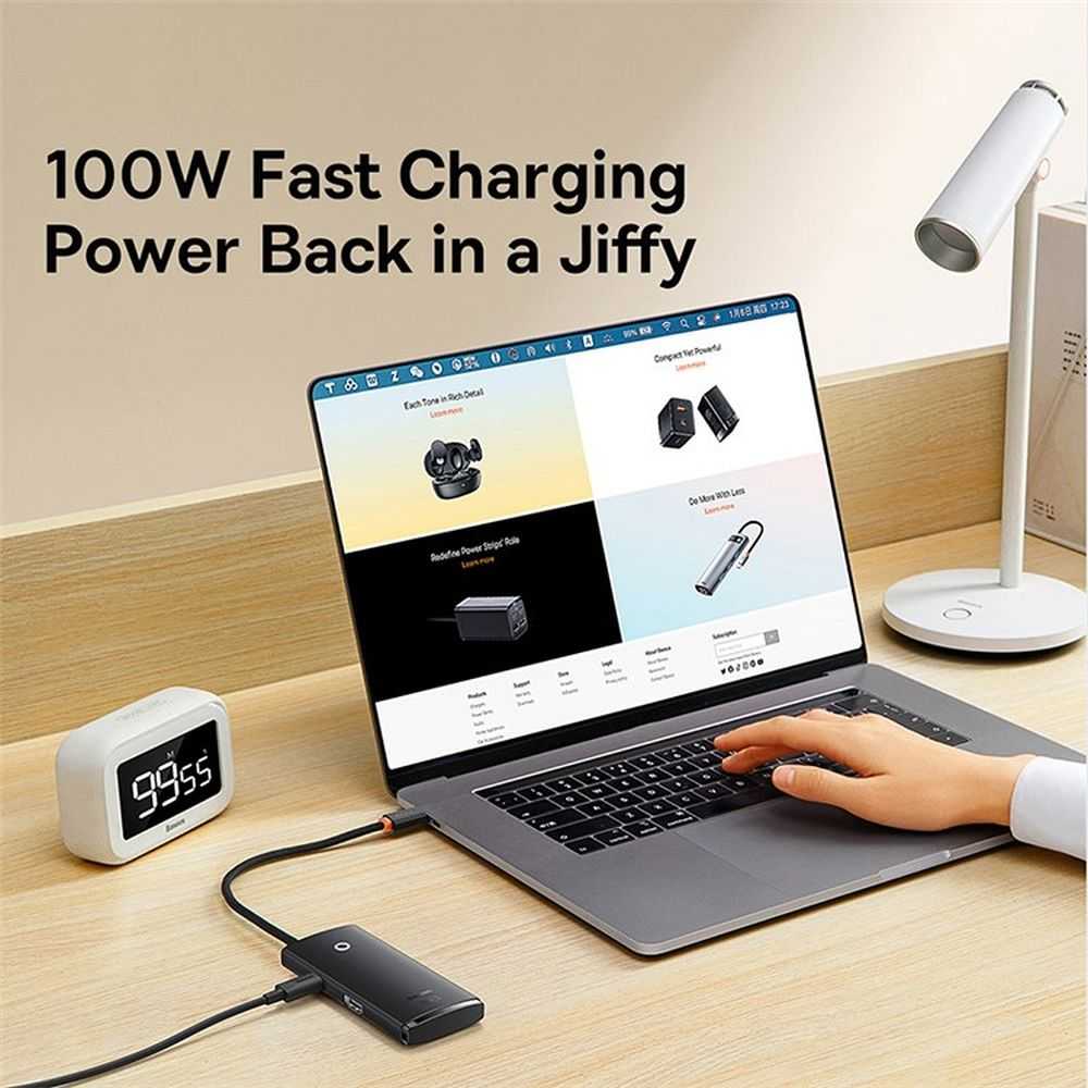 HUB Baseus Lite serijos 5 prievadų USB-C prie HDMI+USB3.0x3+PD (juoda)