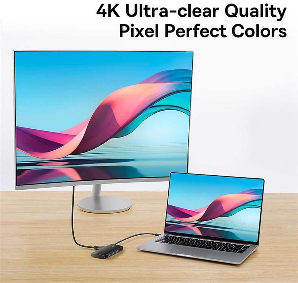 HUB Baseus Lite serijos 5 prievadų USB-C prie HDMI+USB3.0x3+PD (juoda)