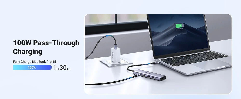 Adapteris HUB UGREEN CM511 USB-C prie HDMI, 3x USB-A 3.0, SD/TF