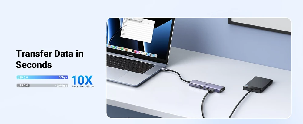 Adapteris HUB UGREEN CM511 USB-C prie HDMI, 3x USB-A 3.0, SD/TF