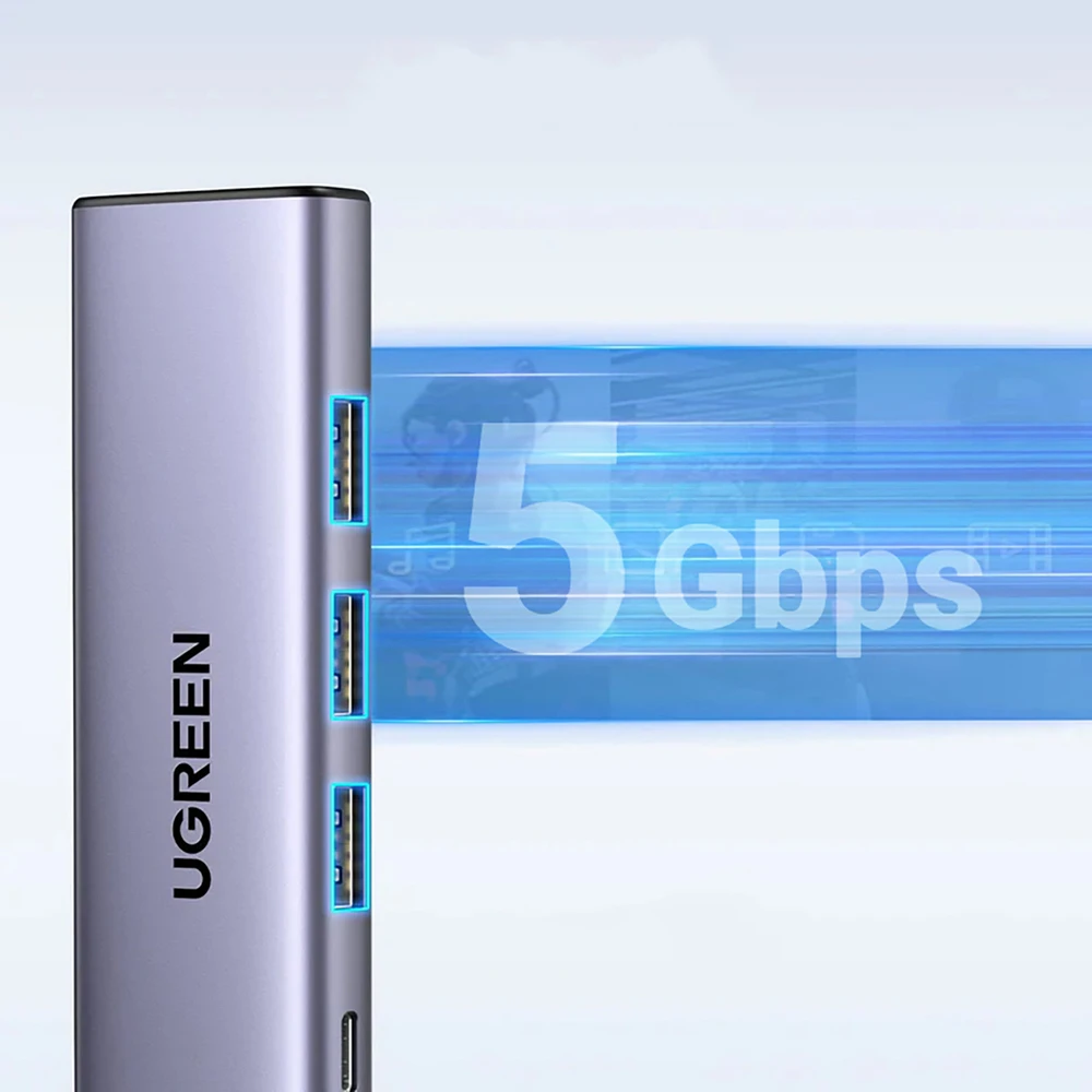 Ugreen CM511 15597 5in1 USB-C šakotuvas – USB-C PD / HDMI / 3x USB-A 3.0 – pilkos spalvos