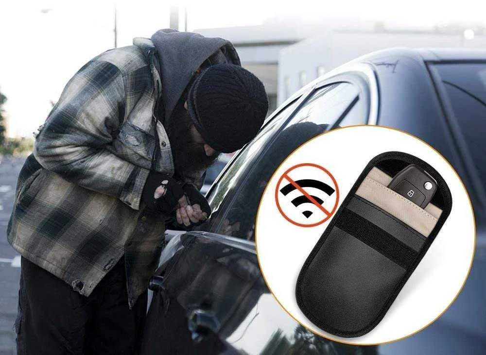 Hurtel Apsaugos nuo vagystės automobilio raktų dėklas radijo blokavimo dėklas be rakto Faraday Box Faraday narvas 14cm su 10cm juodos spalvos