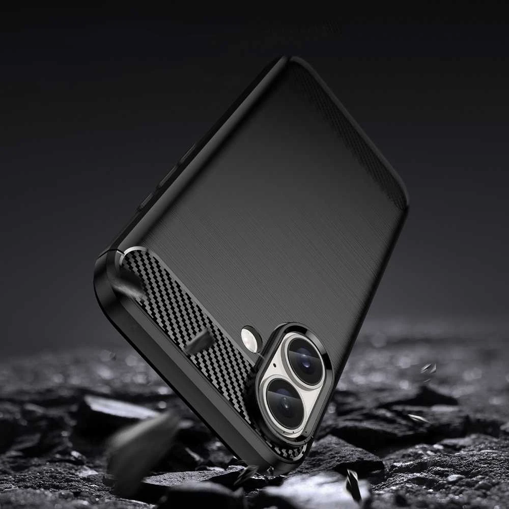 Hurtel Carbon Apple iPhone 16 silikoninis – dėklas telefonui juodos spalvos