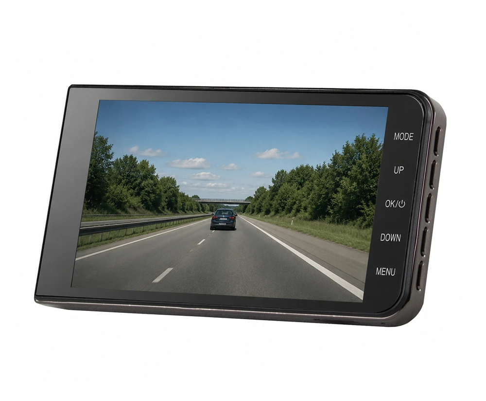 „Hurtel DVR979G Full HD“ G jutiklio LCD automobilio vaizdo įrašymo įrenginys su galinio vaizdo kamera – smėlio spalvos